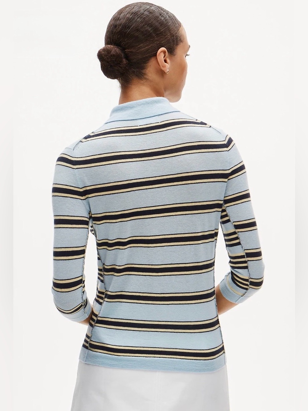 NWOT $150 XS J. CREW 2026 FEATHERWEIGHT 100% CASHMERE CARDIGAN DECO BLUE STRIPE - Picture 3 of 5